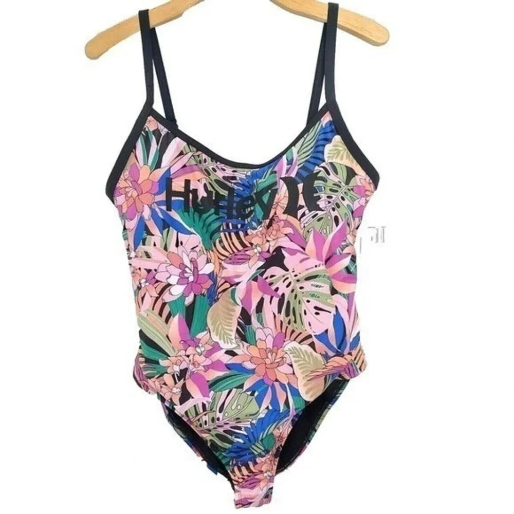 Hurley One Piece Swimsuit Women Plus‎ 1X Tropical Cage Back Hawaiian Beachwear